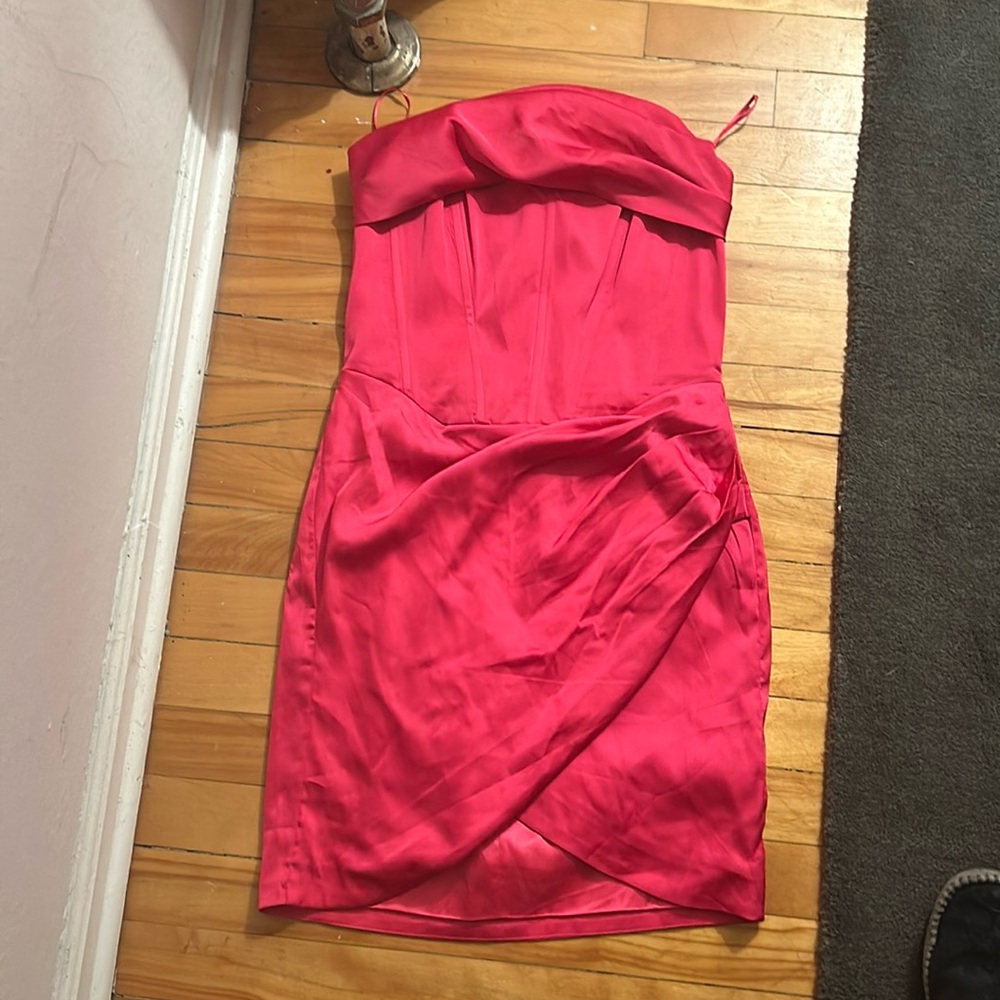 Bardot pink satin strapless dress S